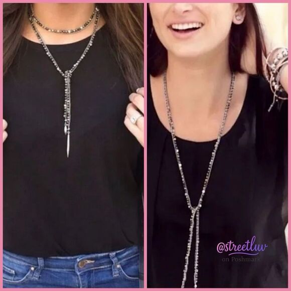 Stella & Dot Zoe Lariat Necklace – Gold Hematite Mix - Picture 1 of 12